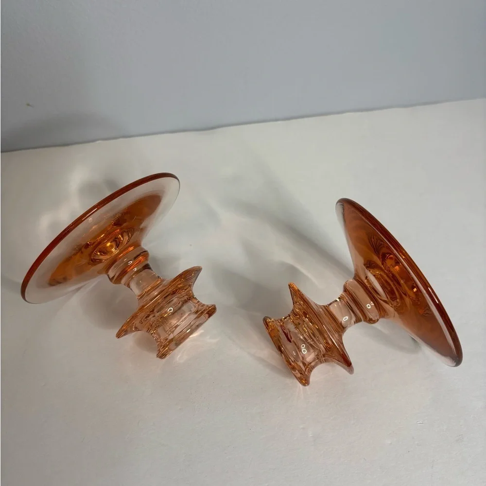 CANDLESTICKS PINK DEPRESSION GLASS